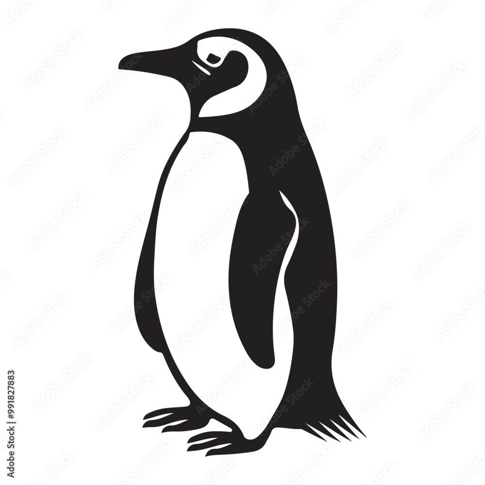 Naklejka premium Penguin Silhouette Vector Art Illustration, Animal Isolated On White Background, Penguin Silhouette