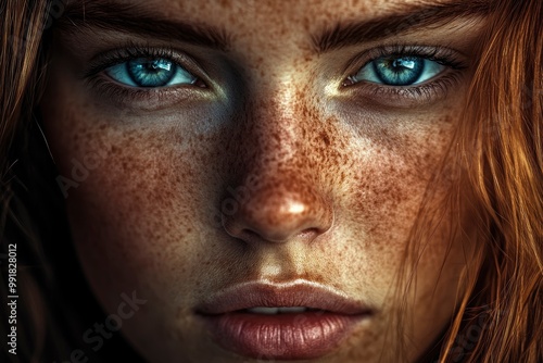 I need you to concur the boundaries of colors, contrast and play between light and shadow with this groundbreaking intense and immensely peaceful close-up portrait. geneative ai