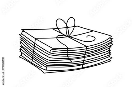 Paper for recycling. A bound stack of used paper collected for reuse as raw materials for processing. Vector illustration for the concept of environmental care.