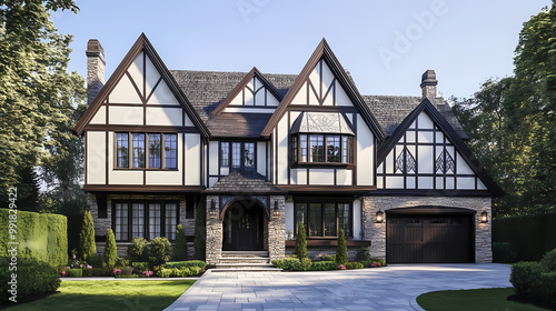 Traditional tudor style house with modern twist. Tudor Architecture. Illustration