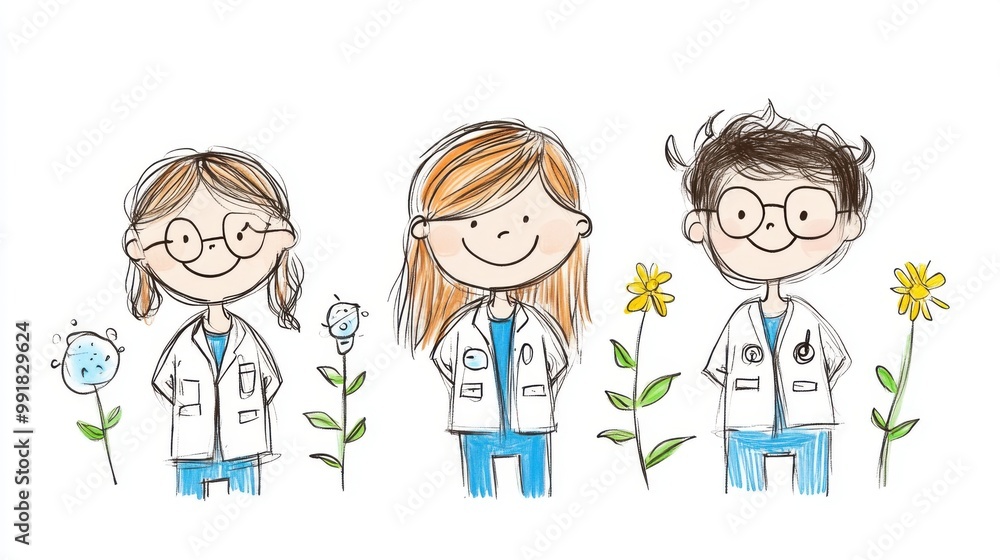 Clean and Fresh Background with Science Characters Clean and Fresh Background with Science Characters