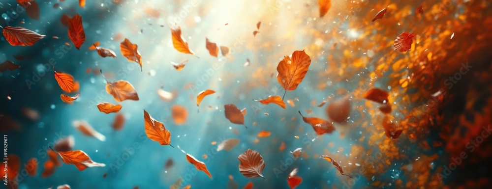 Vibrant Autumn Leaves Floating in the Air with Bokeh Effect Vibrant Autumn Leaves Floating in the Air with Bokeh Effect