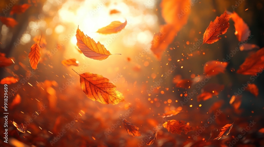 Vibrant Autumn Leaves Floating in the Air with Bokeh Effect Vibrant Autumn Leaves Floating in the Air with Bokeh Effect