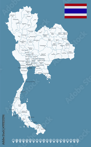 Thailand - detailed country map with cities and regions. Infographic icons. Vector illustration.