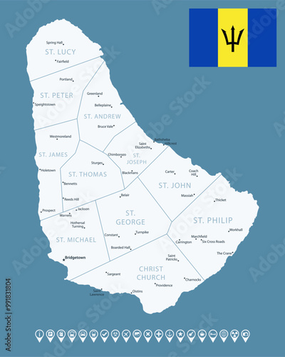 Barbados - detailed country map with cities and regions. Infographic icons. Vector illustration.