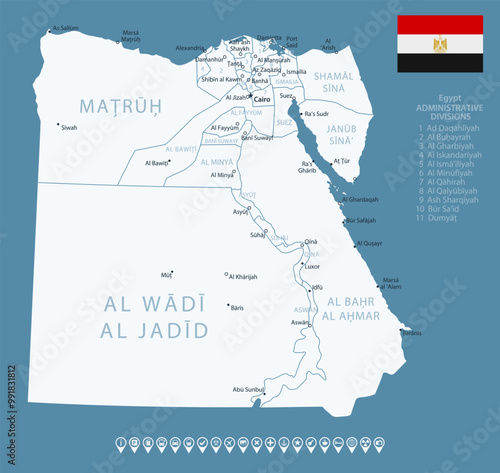 Egypt - detailed country map with cities and regions. Infographic icons. Vector illustration.