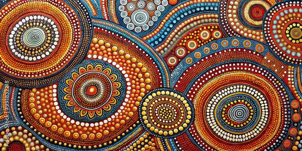 Abstract Dot Painting with Circular and Floral Motifs, Australian Art, Indigenous Design, Dot Art Abstract Dot Painting with Circular and Floral Motifs, Australian Art, Indigenous Design, Dot Art