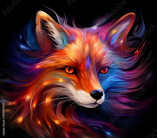 an abstract drawing of a away view for fox with colorful line with mixed pattern colorful background photo