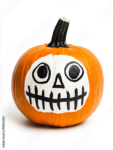 Spooky halloween pumpkin painted as a skeleton, embracing the festive spirit of the season