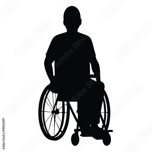 a person in a wheelchair. The person is sitting in the wheelchair with their back to the camera, silhouette vector illustration, 