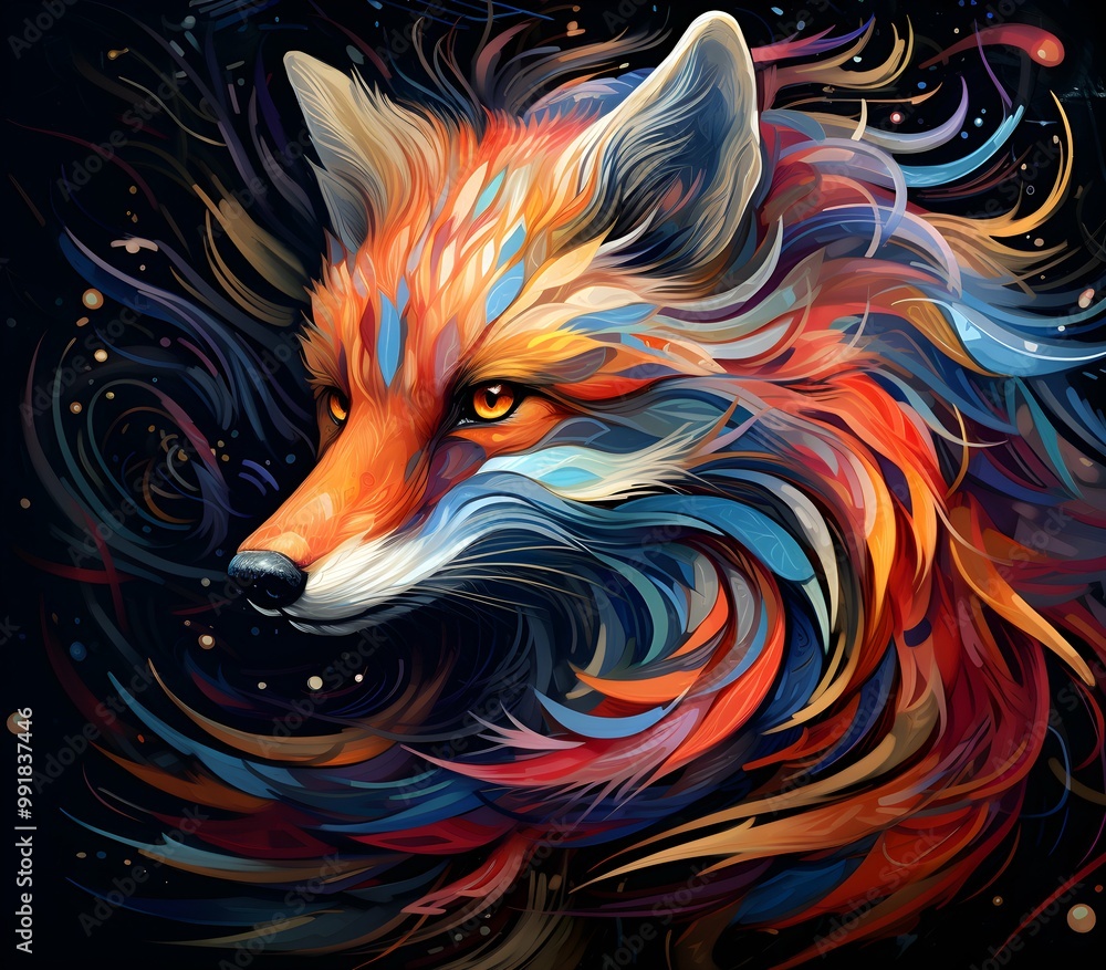 an abstract drawing of a away view for fox with colorful line with mixed pattern colorful background an abstract drawing of a away view for fox with colorful line with mixed pattern colorful background