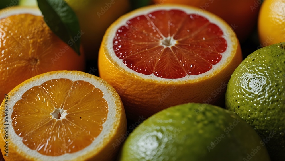 Vibrant citrus fruit in close-up. Vibrant citrus fruit in close-up.
