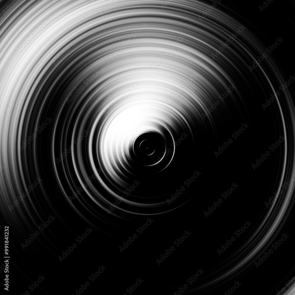 Fototapeta premium Black and white radial motion effect. Abstract rounded background. Grayscale curves and sphere.
