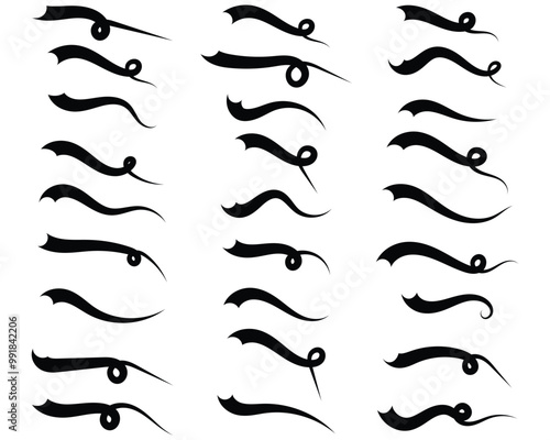 Swoosh vector set. Swoosh element simple design swoop underline typography. Swash and swooshes tails design template isolated on white background. Vector illustration.