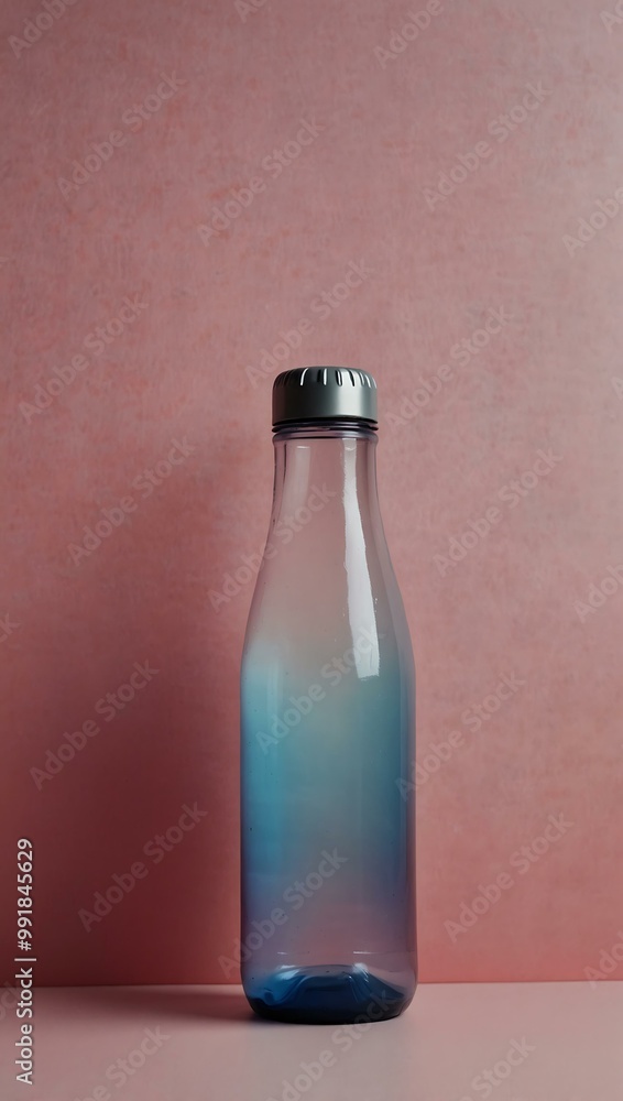 Water bottle on a pink and blue gradient backdrop. Water bottle on a pink and blue gradient backdrop.