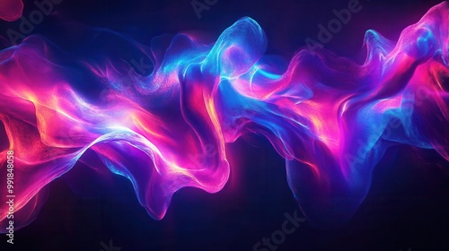 abstract digital art piece featuring undulating neon tendrils weaving through a dark void vibrant ultraviolet hues pulse and flow creating a hypnotic otherworldly atmosphere