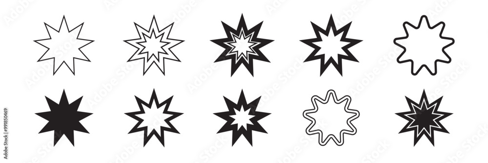 Bahai icon set. nine pointed Baha vector icon. Persian star symbol for UI designs.
