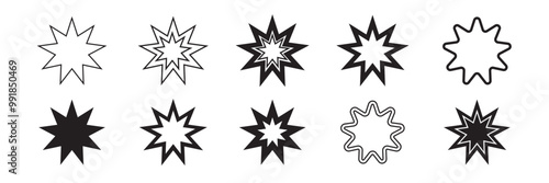 Bahai icon set. nine pointed Baha vector icon. Persian star symbol for UI designs.