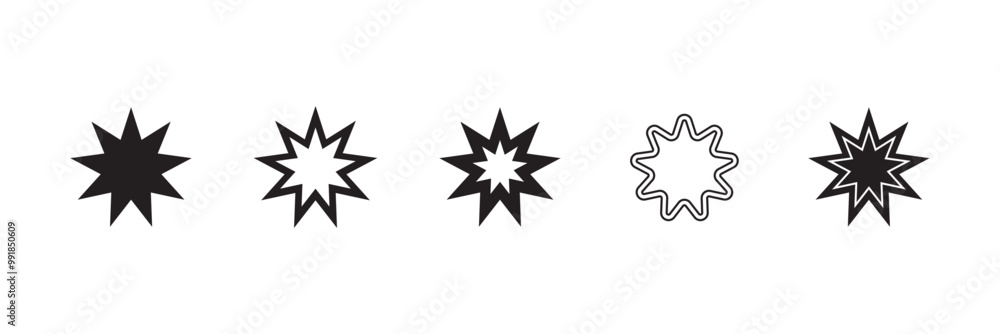 Bahai icon set. nine pointed Baha vector icon. Persian star symbol for UI designs. Bahai icon set. nine pointed Baha vector icon. Persian star symbol for UI designs.