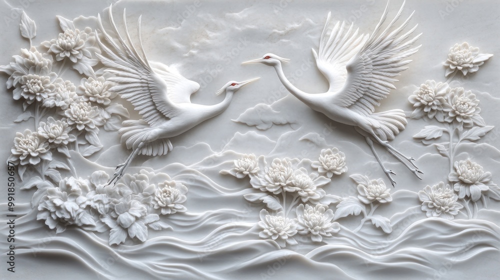 Obraz premium White Crane Carving