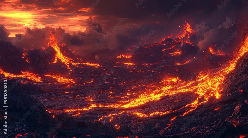Background with volcano lava