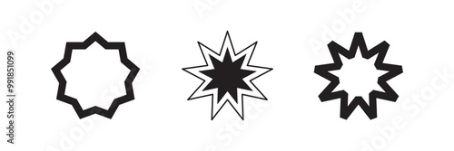 Bahai icon set. nine pointed Baha vector icon. Persian star symbol for UI designs.