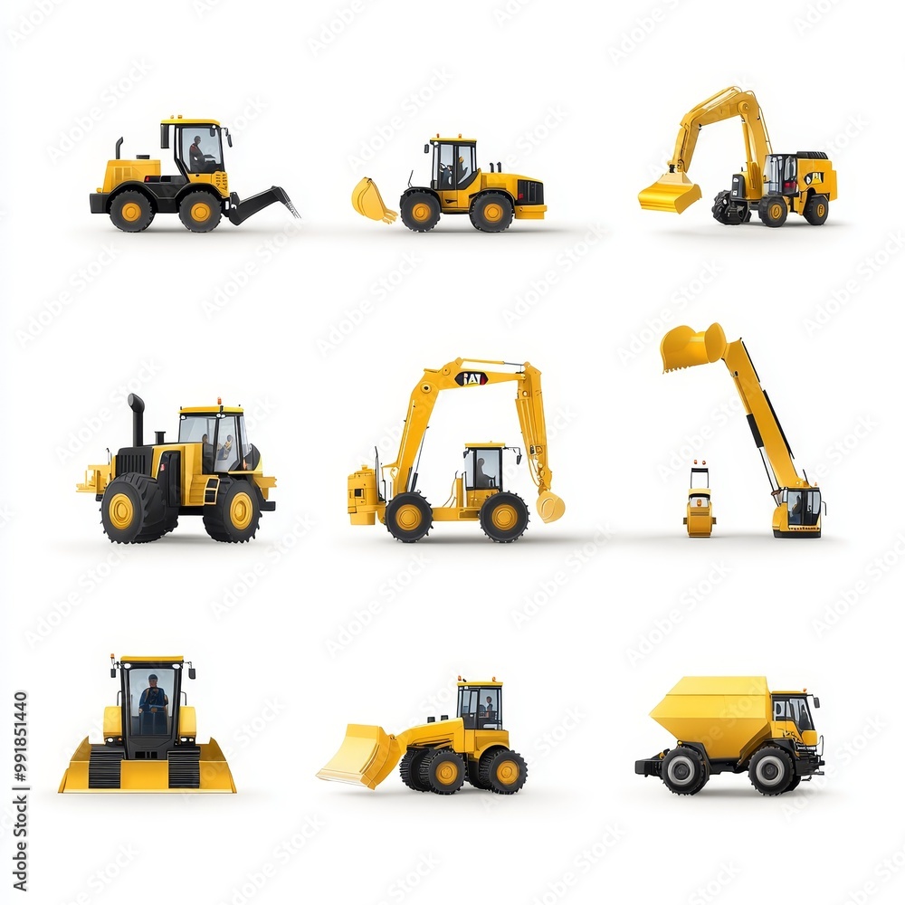 Construction Machinery Set with Yellow Excavators and Trucks Construction Machinery Set with Yellow Excavators and Trucks