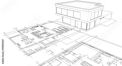 house architectural project sketch 3d illustration	
