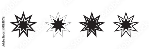 Bahai icon set. nine pointed Baha vector icon. Persian star symbol for UI designs.