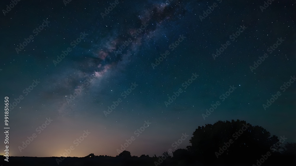 Beautiful starry night sky showcasing the Milky Way galaxy, with a sunset on the horizon, creating a stunning backdrop of glowing stars, ideal for wallpaper art Beautiful starry night sky showcasing the Milky Way galaxy, with a sunset on the horizon, creating a stunning backdrop of glowing stars, ideal for wallpaper art