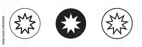 Bahai vector icon set. nine pointed Baha sign.