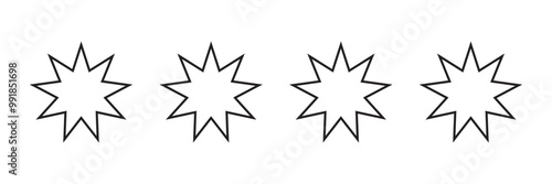 Bahai vector icon set. nine pointed Baha sign.