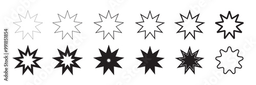 Bahai vector icon set. nine pointed Baha sign.