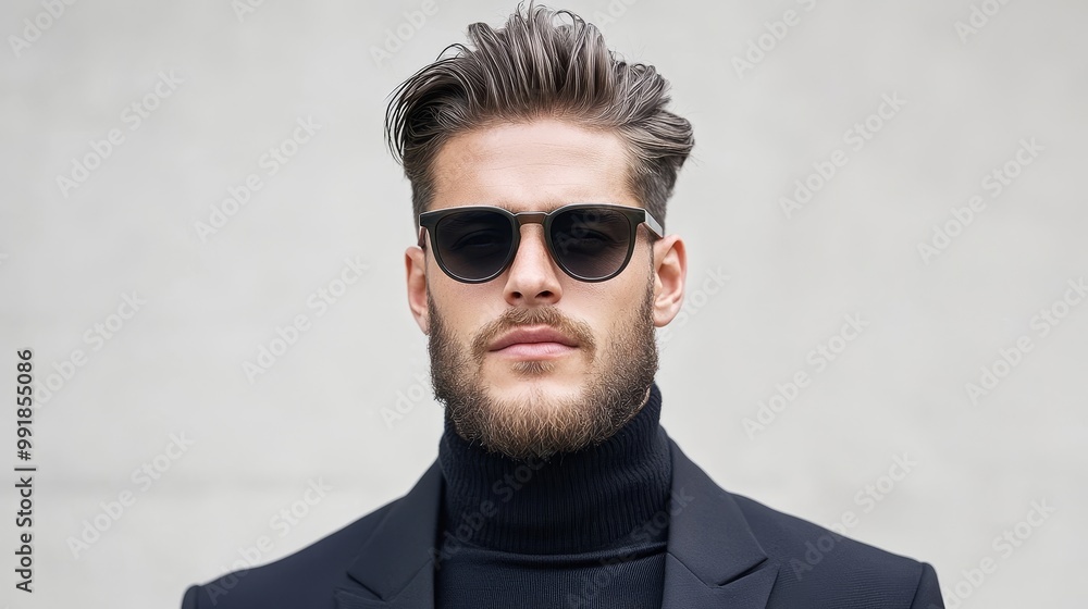 Obraz premium Stylish Man in Sunglasses and Turtleneck Sweater