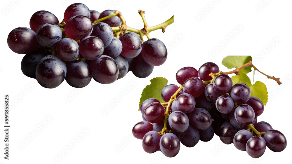 A bunch of grapes photographed from various angles on a white background A bunch of grapes photographed from various angles on a white background