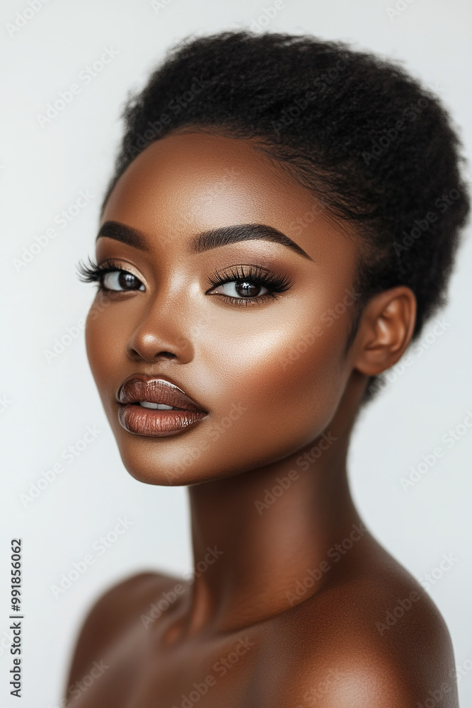 Beautiful black woman with perfect makeup on white background. Beauty and skin care concept Beautiful black woman with perfect makeup on white background. Beauty and skin care concept