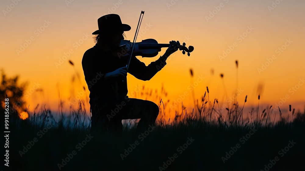 Silhouette of a musician with a musical instrument Silhouette of a musician with a musical instrument