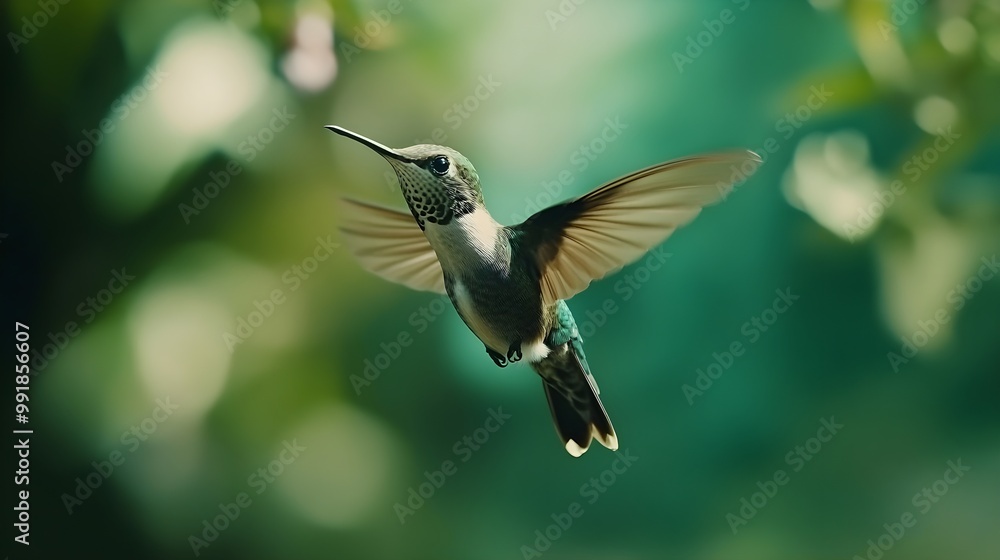 Fototapeta premium Close-up focus on hummingbird flying in natural setting picture