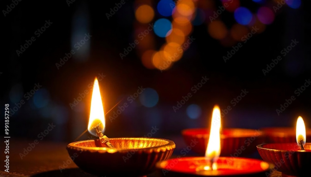 Hindu festival of lights celebration. Diya oil lamp glowing in dark background, illustation of Diwali festival of lights tradition, copy space banner, template, illustration created with generative ai Hindu festival of lights celebration. Diya oil lamp glowing in dark background, illustation of Diwali festival of lights tradition, copy space banner, template, illustration created with generative ai