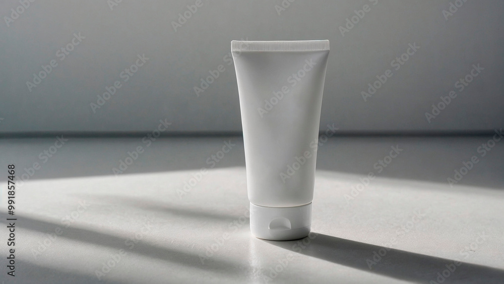 Open tube of hand cream lying on a smooth white surface mockup with soft shadows Open tube of hand cream lying on a smooth white surface mockup with soft shadows