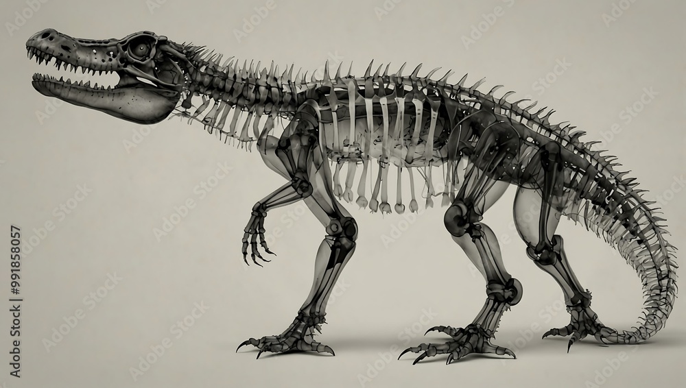 X-ray anatomical illustration of a crocodile skeleton. X-ray anatomical illustration of a crocodile skeleton.