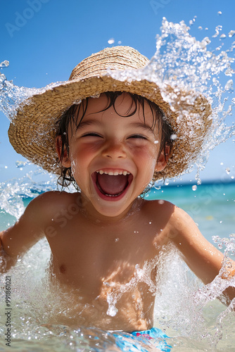 Happy child having fun on summer vacation photo