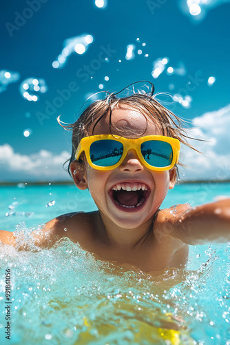 Happy child having fun on summer vacation photo