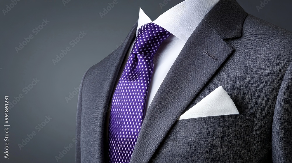 Elegant Suit with Purple Tie and White Pocket Square Elegant Suit with Purple Tie and White Pocket Square