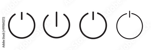 Button on off icon set. Power Turn off switch vector symbol in a black filled and outlined style. Shutdown and logout button sign.
