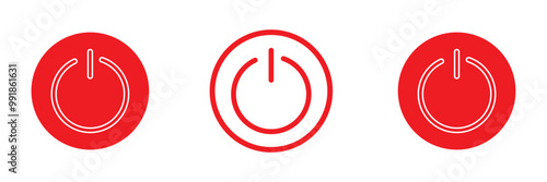 Button on off icon set. Power Turn off switch vector symbol in a black filled and outlined style. Shutdown and logout button sign.