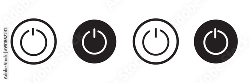Power button vector icon set. Turn off symbol. Start button illustration isolated. Stop sign.