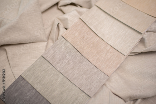 Fabric in milk, beige and gray colors for home textiles and curtains. photo