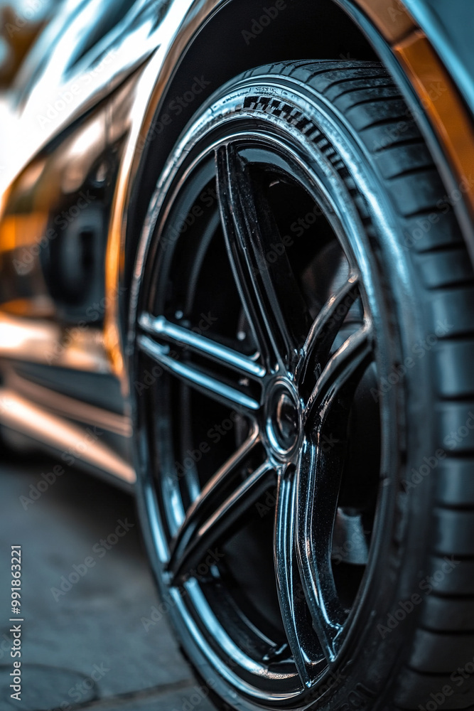 New tire of a car's wheel up close New tire of a car's wheel up close
