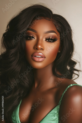 photo of a beautiful dark skinned black woman with glam makeup photo